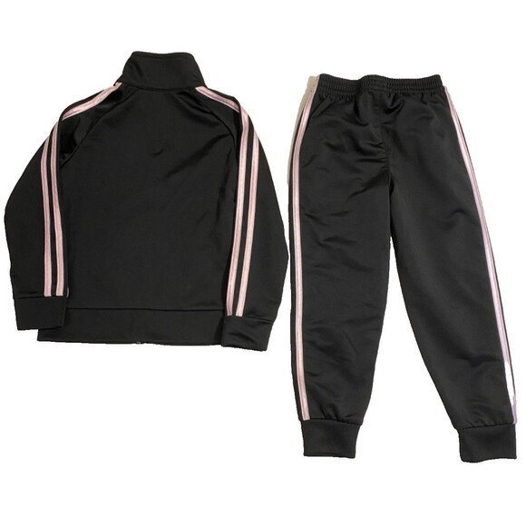 Adidas Tracksuit Jacket & Pants Joggers Outfit Set~Black/Pink~Little Girls sz 5 - Picture 2 of 4